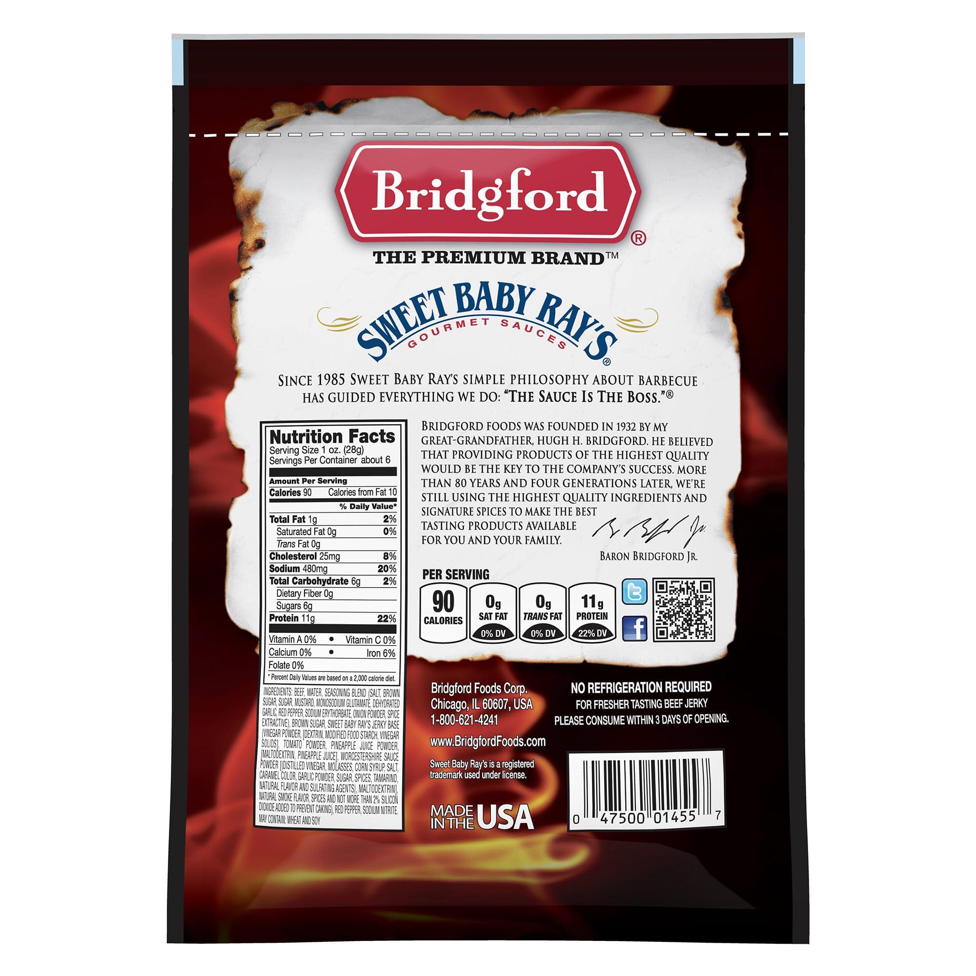 Bridgford Bridgford Sweet Baby Rays Beef Jerky Sweet N Spicy 6.2 oz Pack of 4 - High Protein Sweet and Spicy Beef Jerky for Your Dietary Preference - Ready-to-Eat Spicy Beef Jerky for On-the-Go Snacking