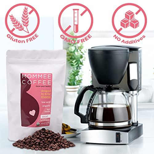MOMMEE COFFEE Mommee Coffee Decaf Whole Bean Low Acid Coffee- 100% Arabica Organic Decaf Coffee Beans with Smooth Caramel Flavor - Natural Decaffeination Process - Medium Roast - 11 oz