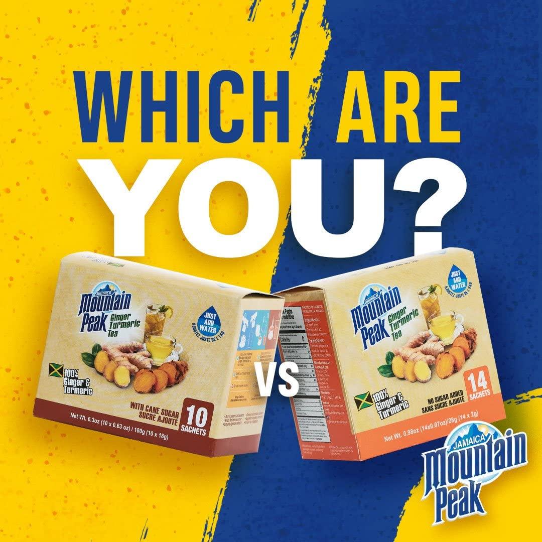 Mountain Peak Jamaica Mountain Peak Ginger Turmeric Tea, With No Added Sugar, 6.3 Ounce (Pack of 2)