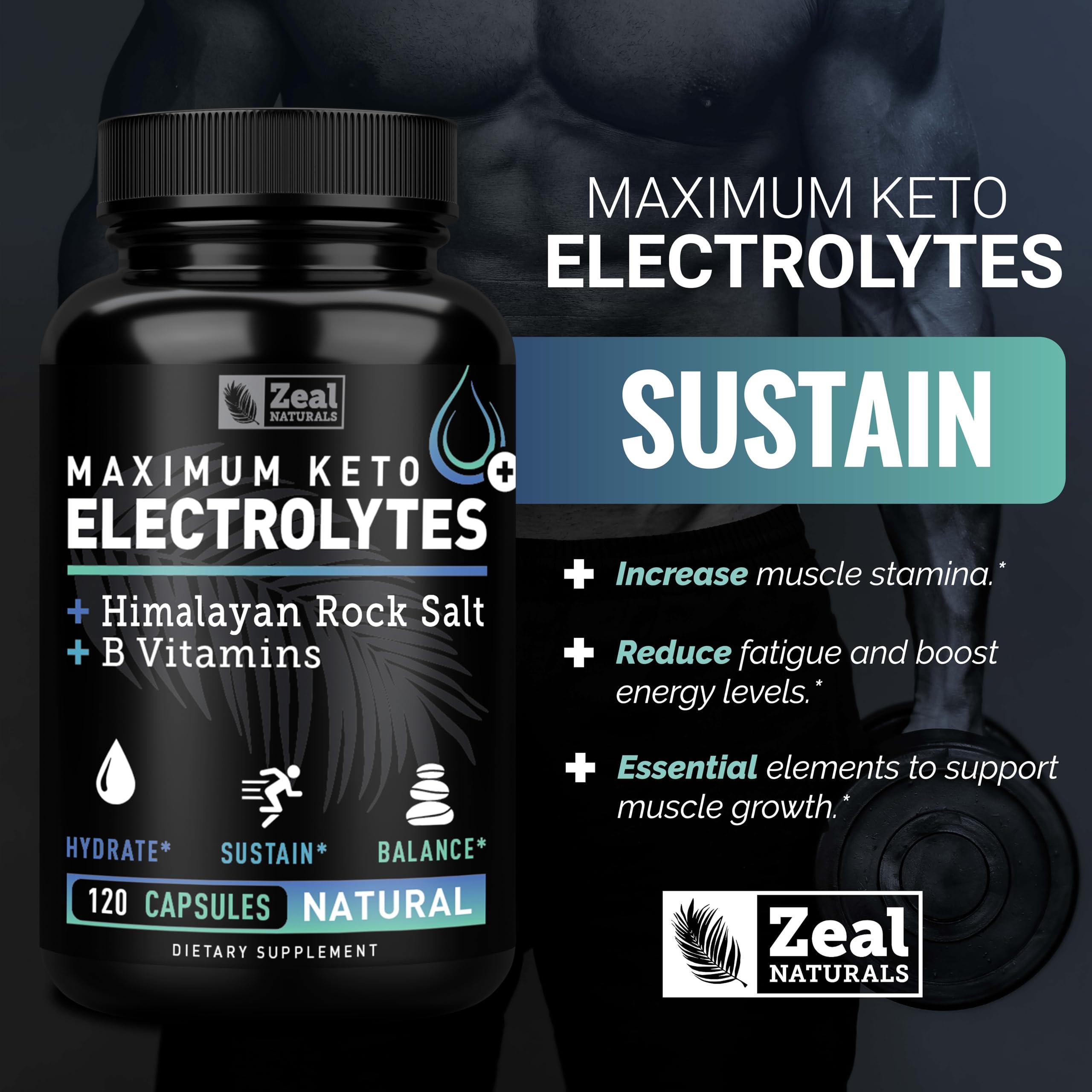 Zeal Naturals Keto Electrolyte Supplement (120 Capsules) Maximum Keto Electrolytes Supplements Pills w Pink Himalayan Salt, B Vitamins, Magnesium and Potassium Supplement - Salt Pills & Electrolyte Tablets