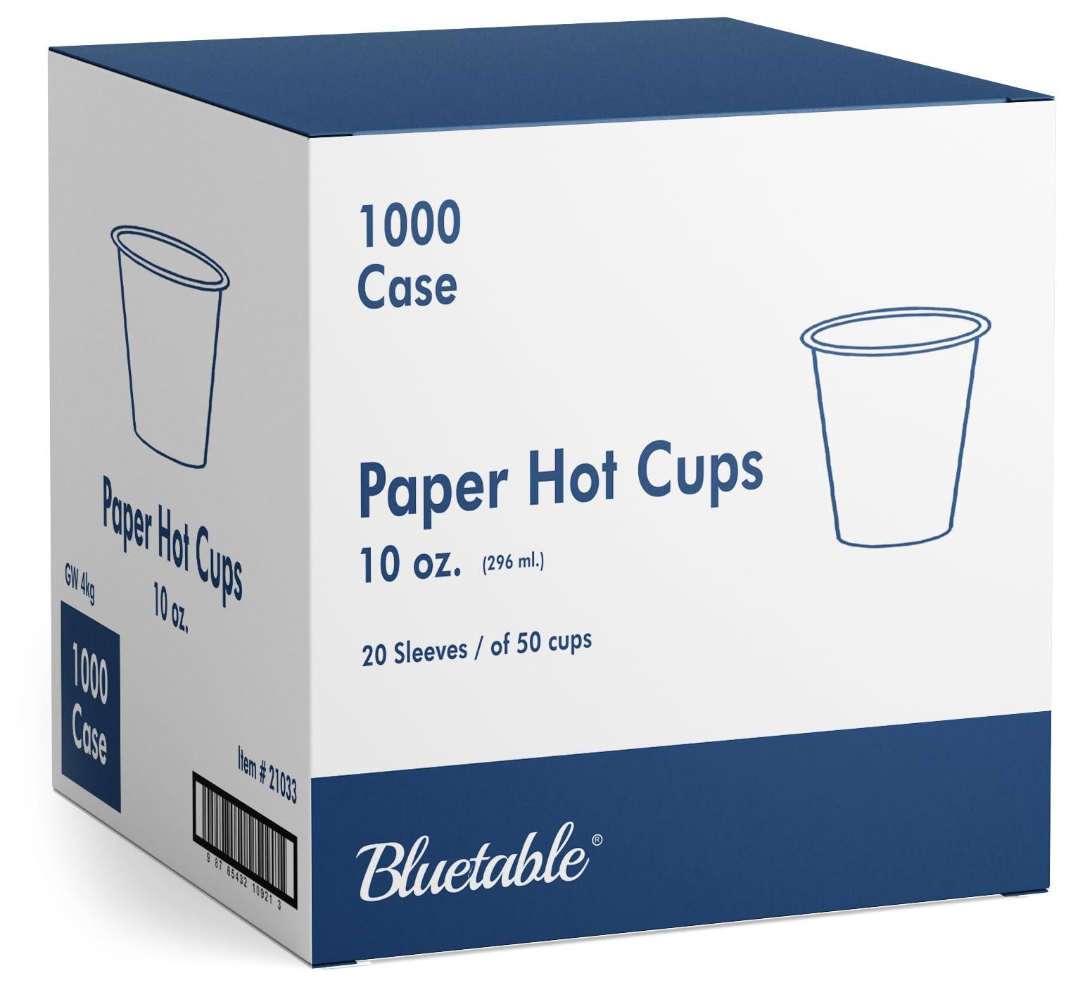 Bluetable Coffee Cups 10 oz. Bulk Hot Paper Cups 1000 Case - Disposable Tea Cups 10oz Hot Beverage Hot Chocolate Hot Drink Cups for Dispenser Sustainable Compostable To Go Paper Cup White [1000 Pack/Case]