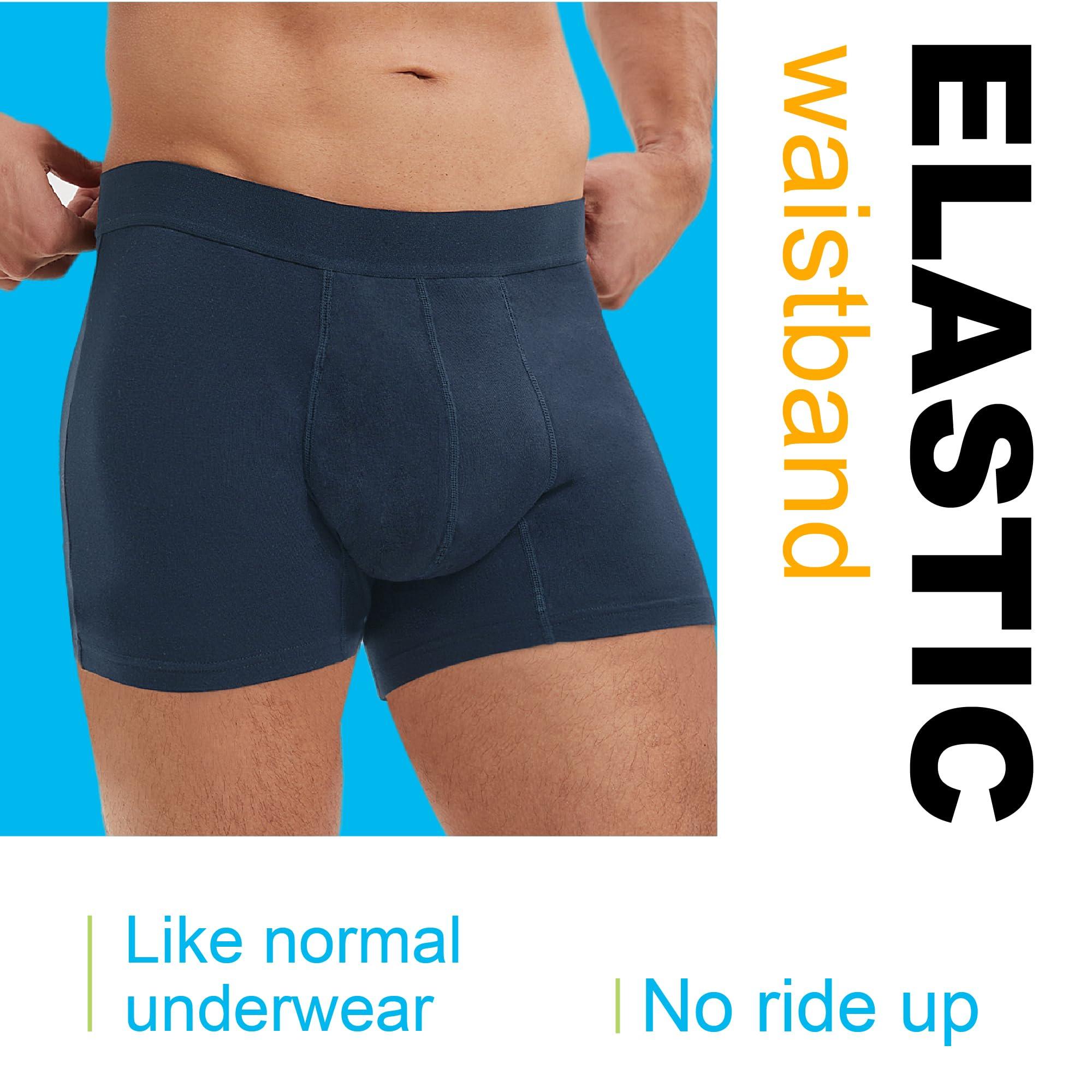IRISMORII RISMORII Mens Leakproof Underwear Washable Adult Bladder Protection Incontinence Absorbent Trunk 60 ML Absorbency (Dark Blue L)