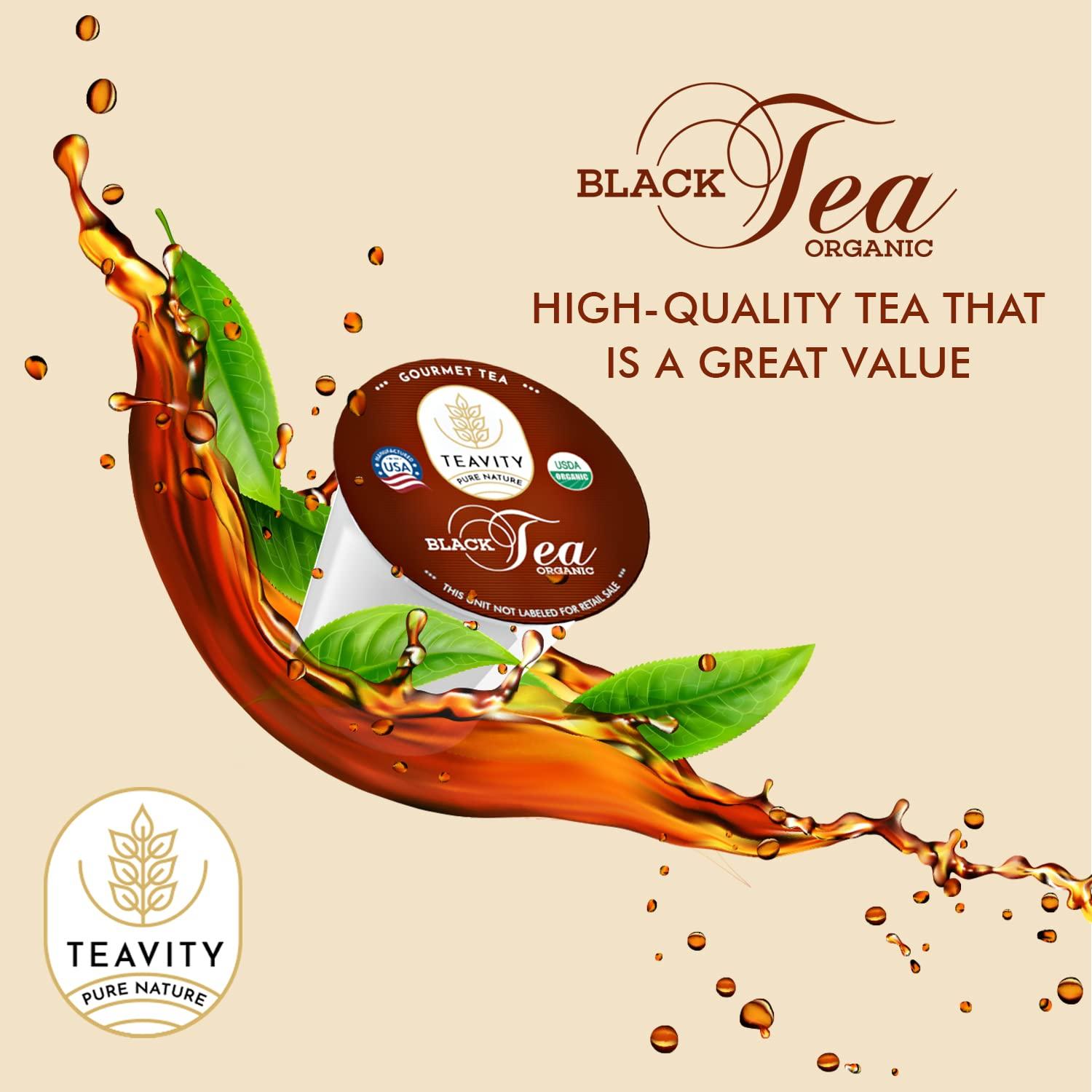 Teavity Organic Black Tea Pods for Keurig - Naturally Caffeinated Tea for KCup - Premium Unsweetened Black Tea for Hot Tea Brewing or Iced Tea by Teavity (36 Tea Pods)