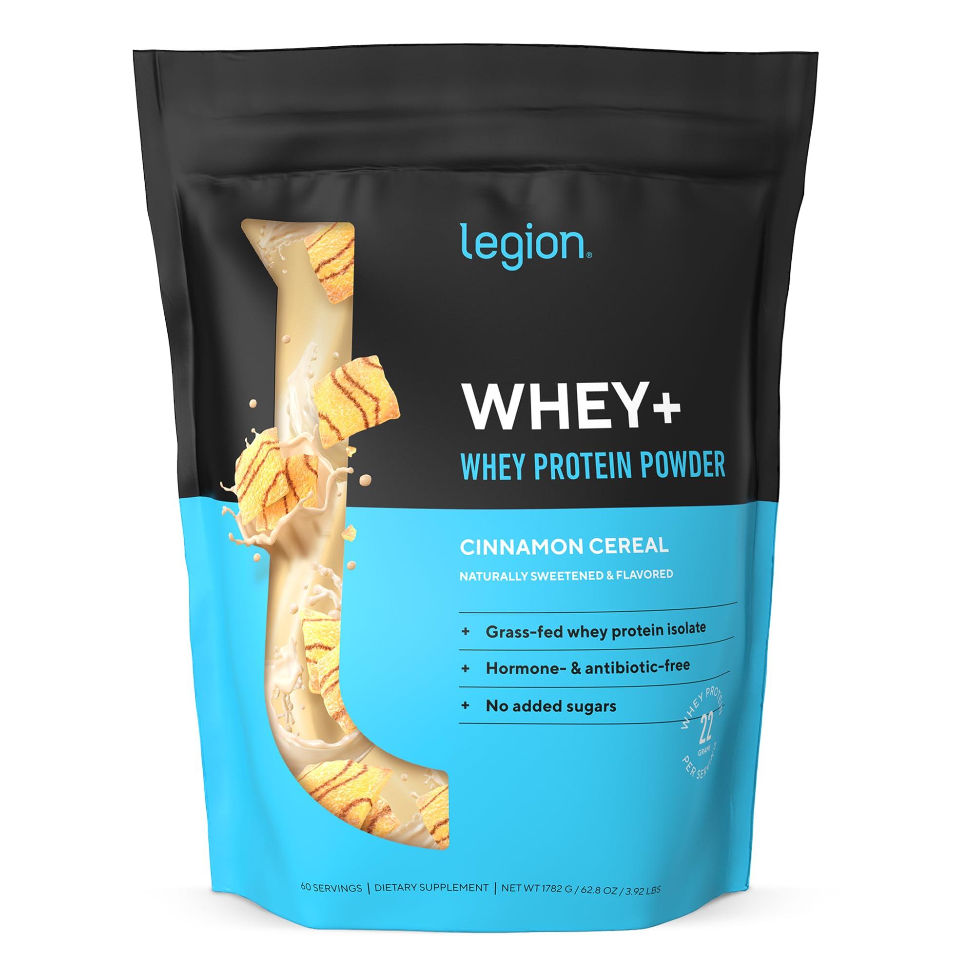 LEGION LEGION Whey+ Whey Isolate Protein Powder from Grass Fed Cows - Low Carb, Low Calorie, Non-GMO, Lactose Free, Gluten Free, Sugar Free, All Natural Whey Protein Isolate, 60 Servings (Cinnamon Cereal)