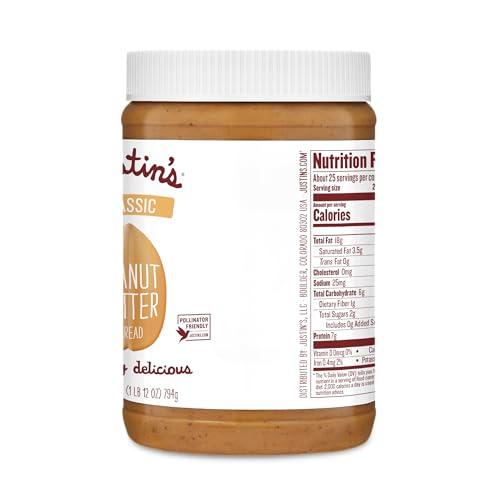 Justin's Justin\'s Classic Peanut Butter Creamy Spread, No Stir, Gluten-Free, 28 Ounce Jar, 1 Pack