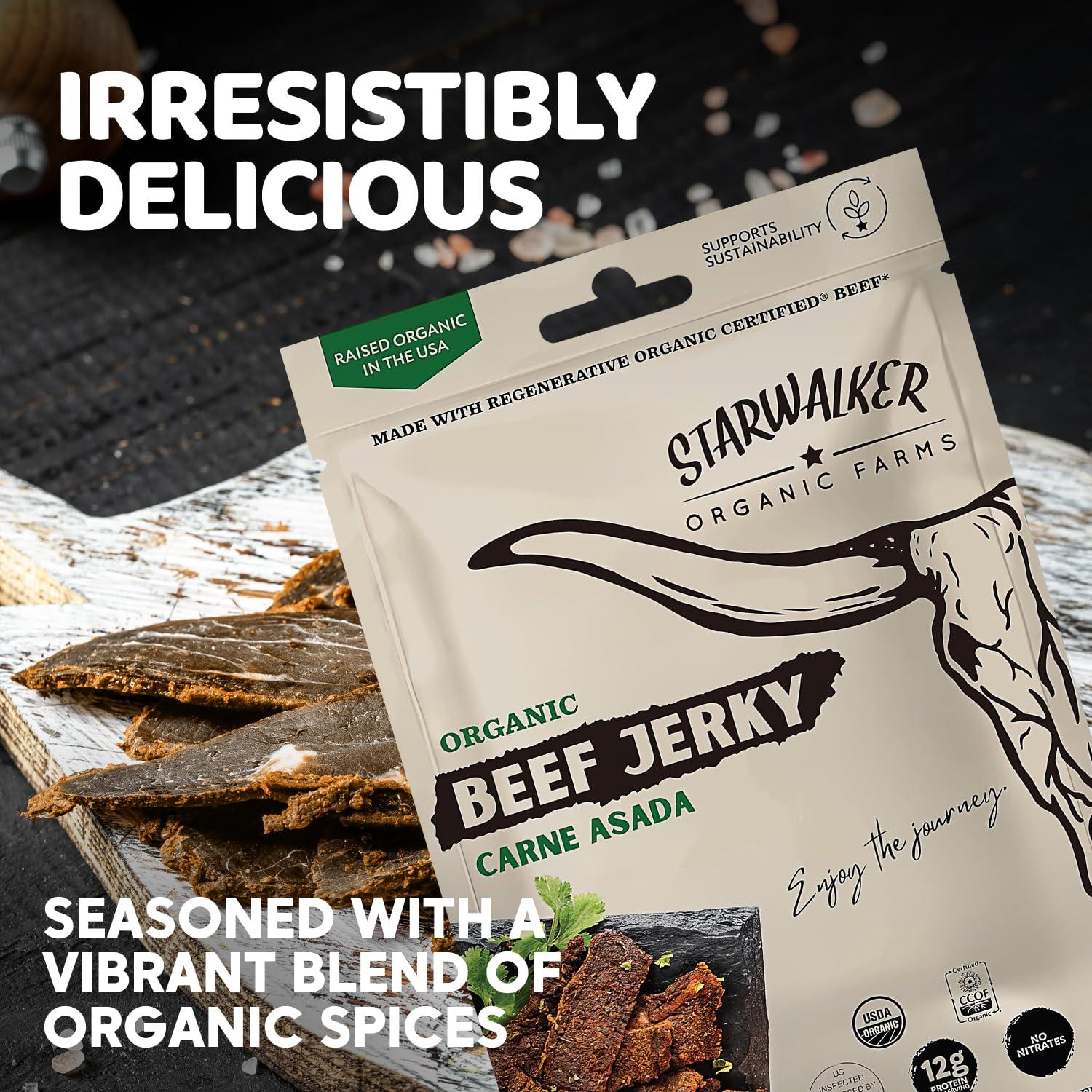 StarWalker Organic Farms StarWalker Organic Farms Carne Asada Beef Jerky Certified Organic, 36g Protein, No Nitrates or Preservatives, Grass-Fed, 3 oz Bag