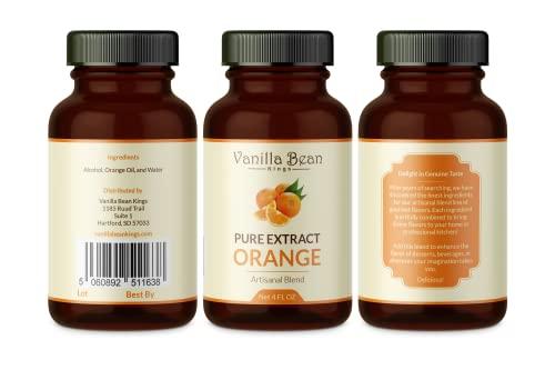 Vanilla Bean Kings Pure Orange Extract for Baking and Flavoring - 4 OZ - Premium Quality Natural Flavors for Baked Goods, Desserts, & Cooking