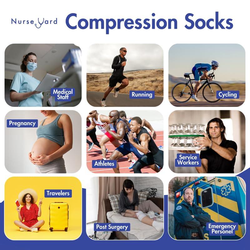 Nurse Yard Nurse Yard Compression Socks for Nurses - Women & Men - 20-30mmHg Graduated Compression, Zero-Toe Compression, For Medical Staff, Nursing, Athletic Support Such As Running, Cycling, Hiking - 1 Pair