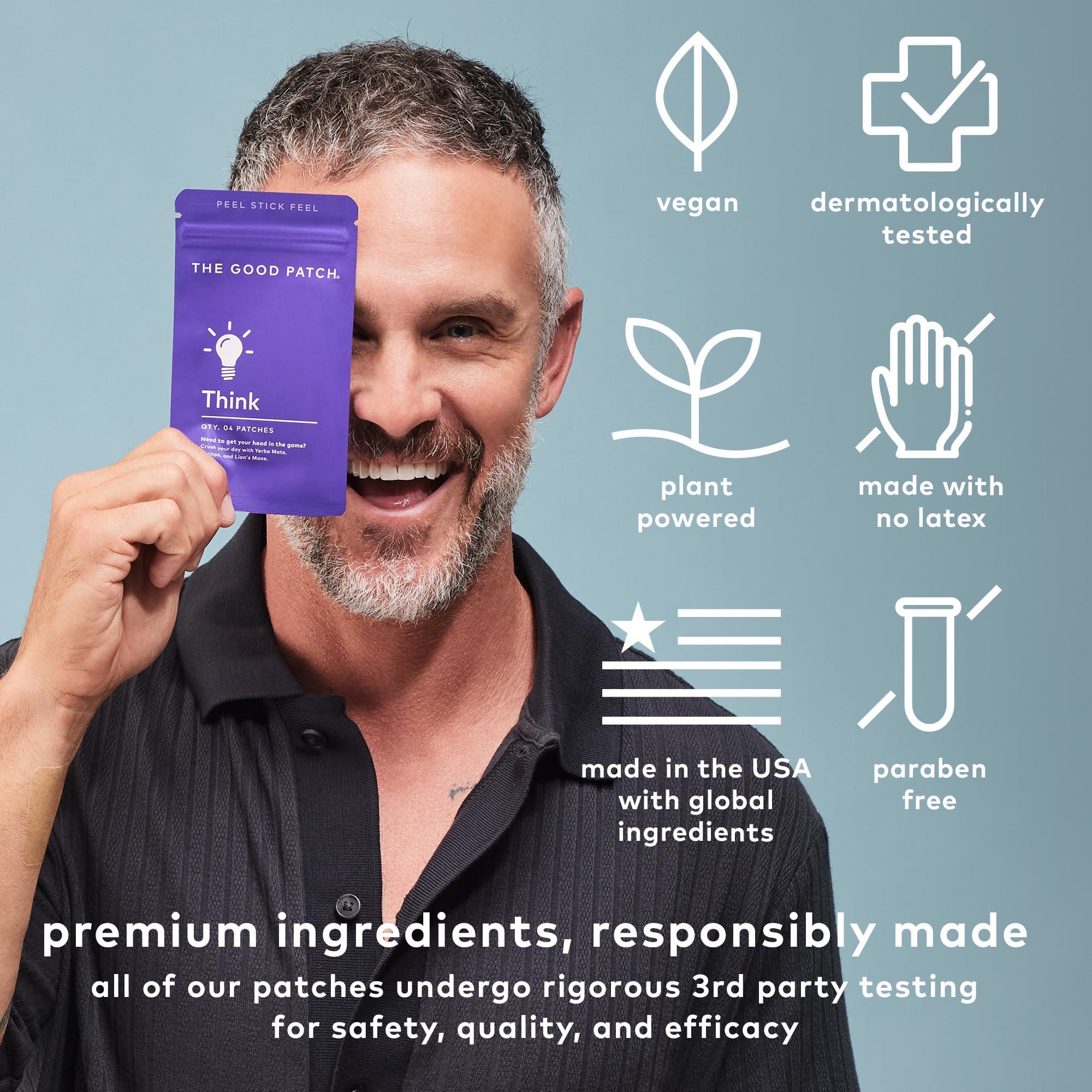 The Good Patch The Good Patch Think Patch, Natural Patch with Caffeine, Yerba Mate, Bacop, Lion\'s Mane, Plant Powered Wearable Wellness, Focus Patches, Sustained Release (16 Total Patches)