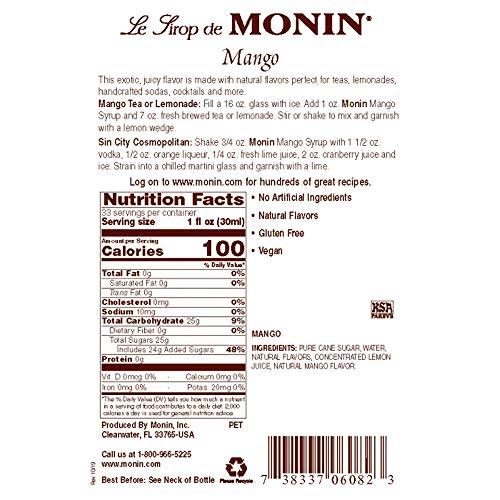 Monin Monin - Mango Syrup, Tropical and Sweet, Great for Cocktails, Sodas, and Lemonades, Gluten-Free, Non-GMO (1 Liter, 2-Pack)