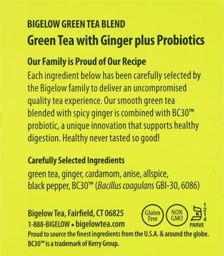 Bigelow Tea Bigelow Tea Green Tea with Ginger Plus Probiotics, Caffeinated, 18 Count, (Pack of 1), 108 Total Tea Bags