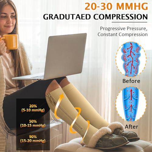 CASMON CASMON Zipper Compression Socks for Women & Men, 20-30 mmHg Closed Toe Knee High Support Sock, Medical Zip up Socks for Edema, Varicose Veins, Post-surgery, Swelling, Nurses, Pregnancy (1 Pair)