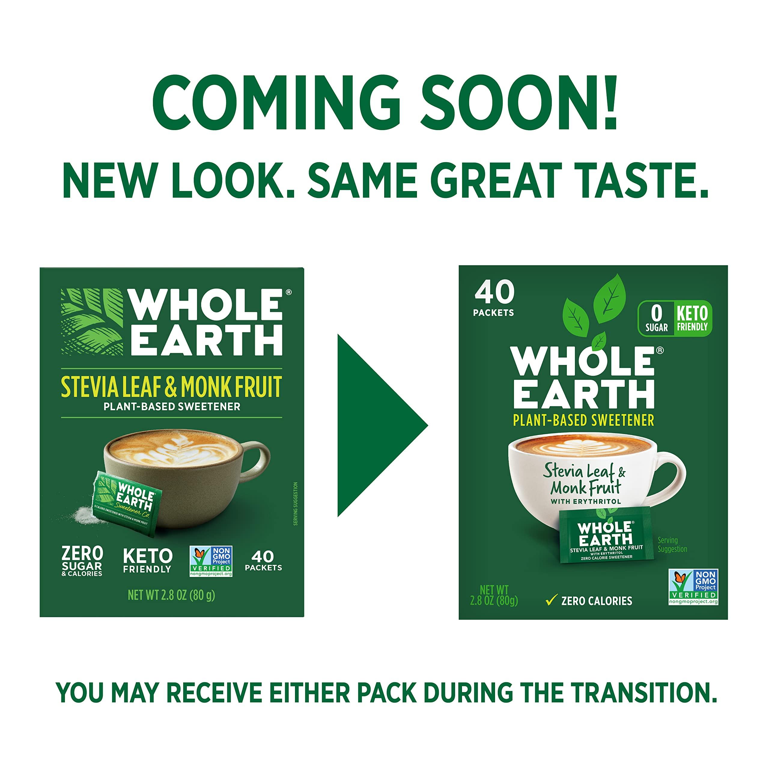 Whole Earth Sweetener Co. Whole Earth Sweetener Co. NATURE SWEET Stevia & Monk Fruit Sweetener, Erythritol Sweetener, Stevia Packets, Sugar Substitute, Natural Sweetener, 40-Count