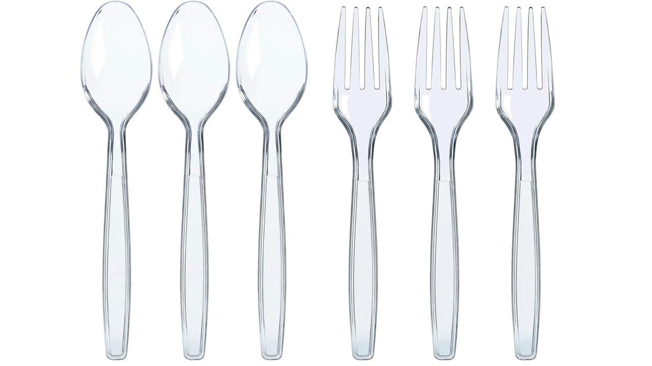 Prestee Prestee 500 Clear Plastic Spoons and Forks - Bulk, Plastic Silverware