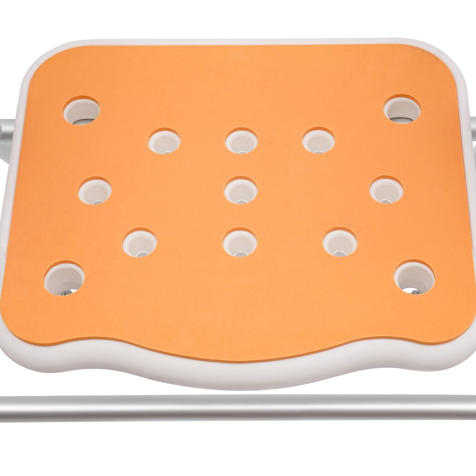 CNCEST CNCEST Folding Shower Chair, 6 Levels Height Adjustment Lightweight Bath Safety Toilet Seat with Soft EVA Cushion and Detachable 5L/1.32Gal Commode for Seniors (Orange)