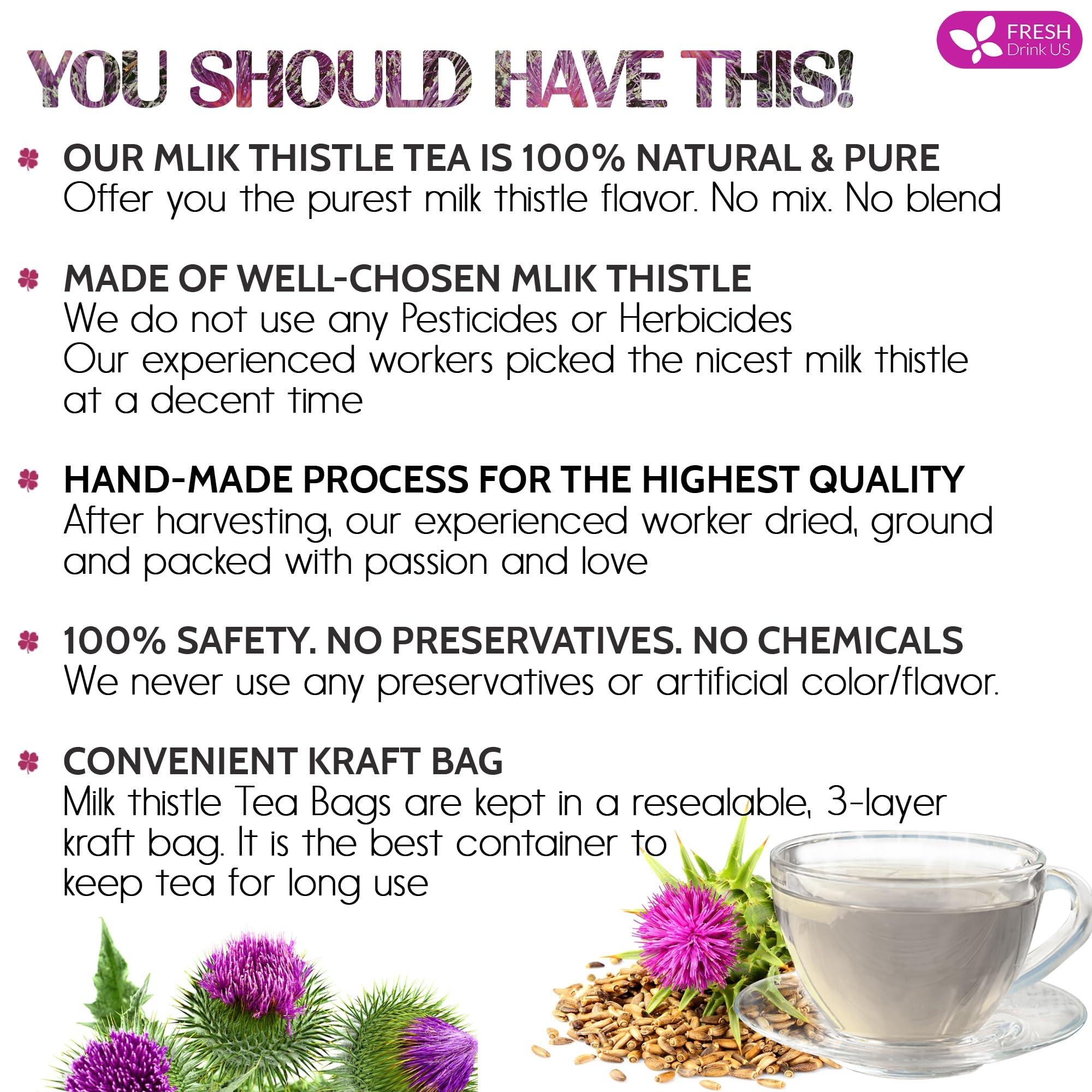 FRESHDRINKUS FreshDrinkUS, Premium 75 Milk Thistle Tea Bags, 100% Natural & Pure from Milk Thistle Seeds. Milk Thistle Seed Herbal Tea. Made with Natural Material Tea Bags. No Sugar, No Caffeine, No Gluten, Vegan.