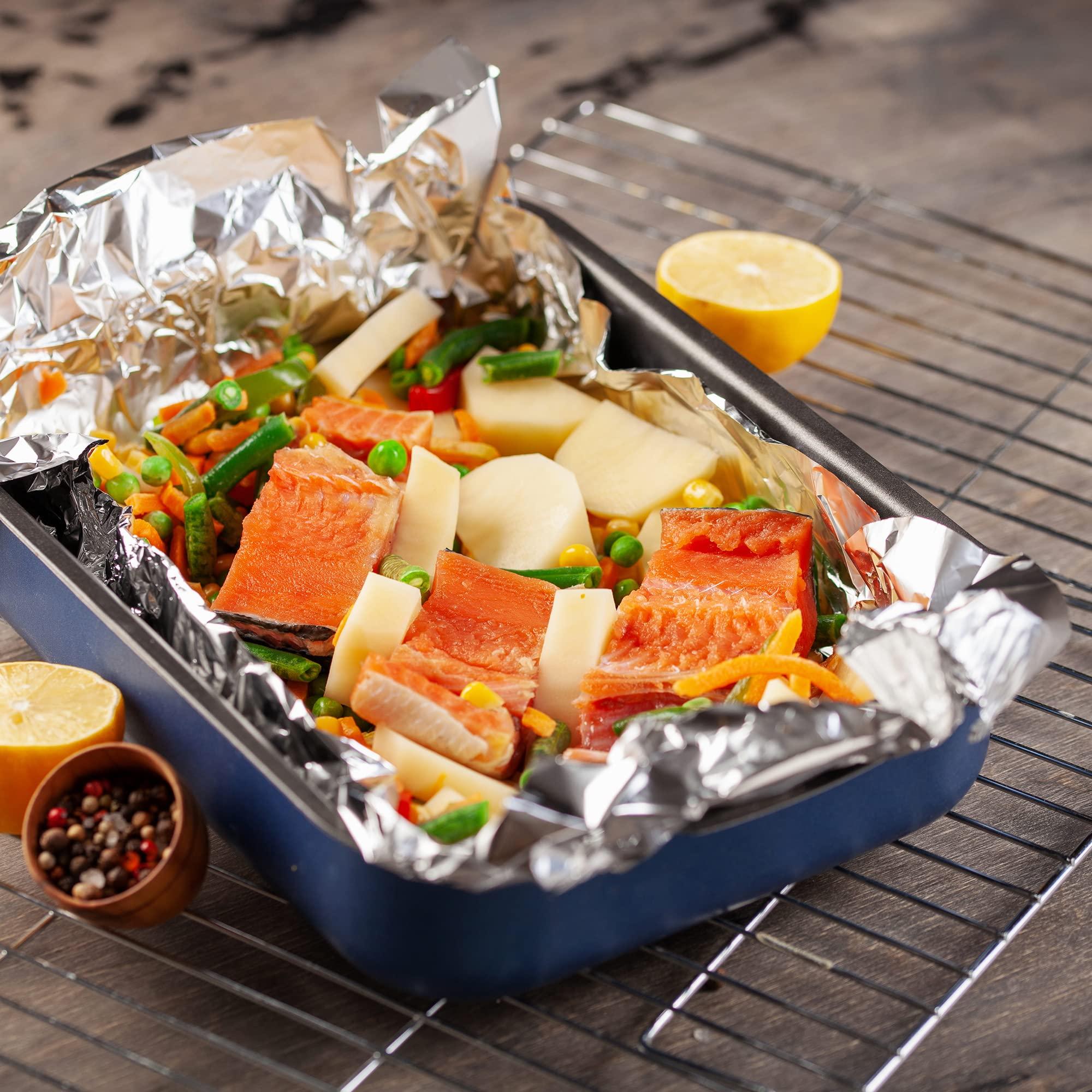 EcoQuality Heavy Duty Food Service Aluminum Foil Roll 18 inch x 500 FT Sturdy Corrugated Cutter Box - Great for Grilling, Kitchen Wrap, Foil Wrap, Cooking, Cleaning, Non Stick Tin Foil, Foil Wrapping Paper (6)