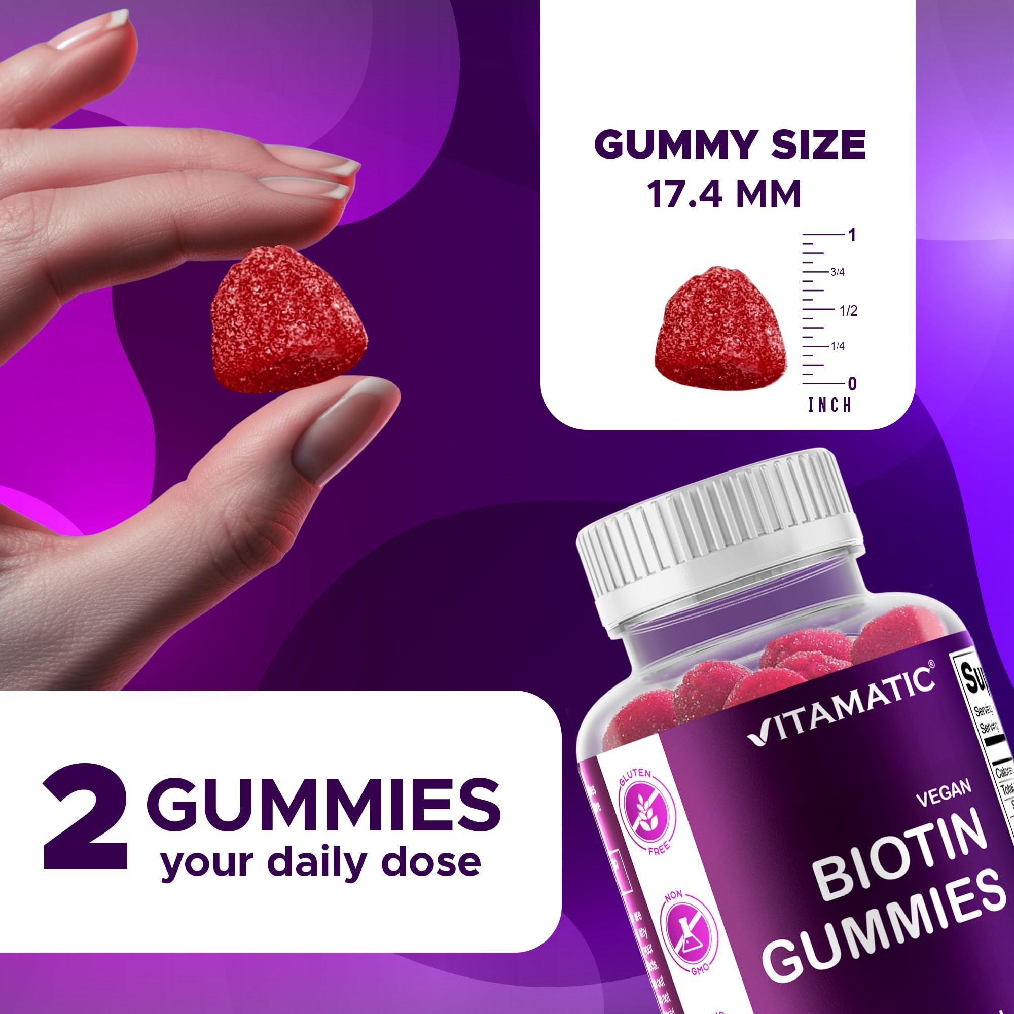 Vitamatic Vitamatic Biotin Gummies 10,000 mcg for Stronger Hair, Skin & Nails - 60 Vegan Gummies - Also Called Vitamin B7 (6 Bottles)
