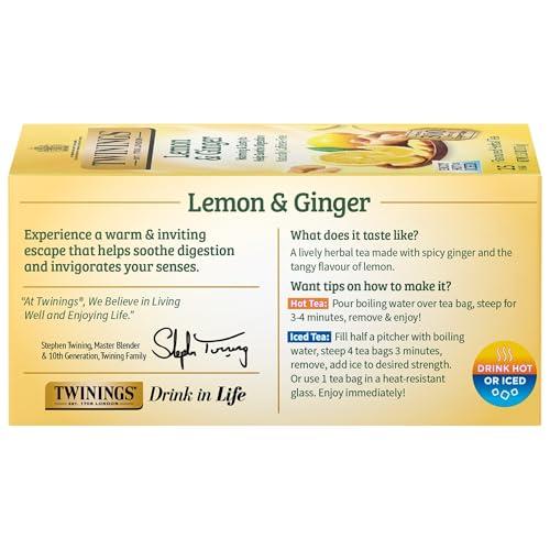 Twinings Twinings Lemon & Ginger Herbal Decaffeinated Tea Bags, 1.32 Oz, Box Of 25