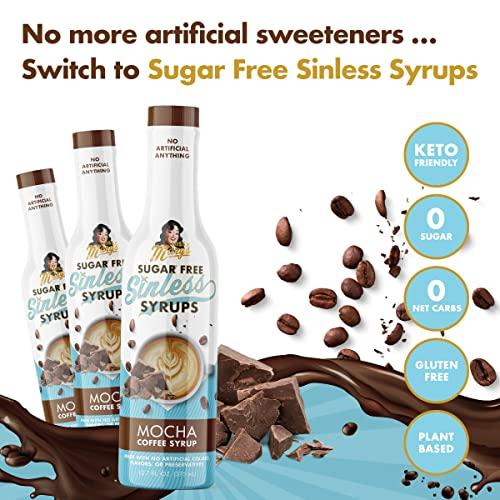 Miss Mary's Sugar Free Sinless Syrups Sugar Free Mocha Sinless Syrup - Sugar Free Coffee Syrup, Hot or Iced Coffee, No Sugar, Keto Friendly, Plant Based, Natural & Organic Ingredients, No Artificial Sweetener, Mocha, 1 Pack