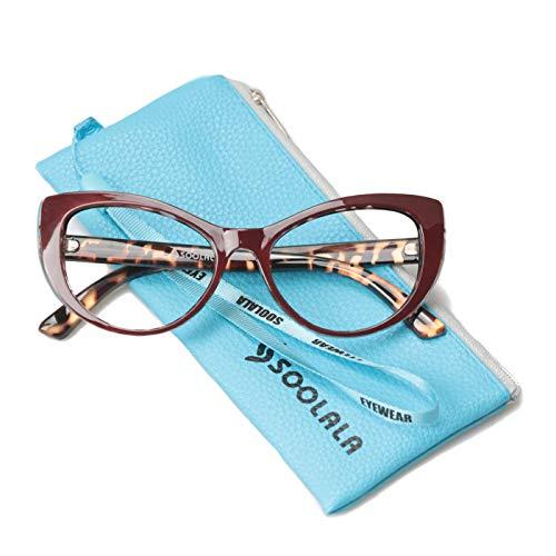 SOOLALA SOOLALA Womens Large Frame CatEye Eyeglasses Frame Reading Glasses, Red, 1.75D