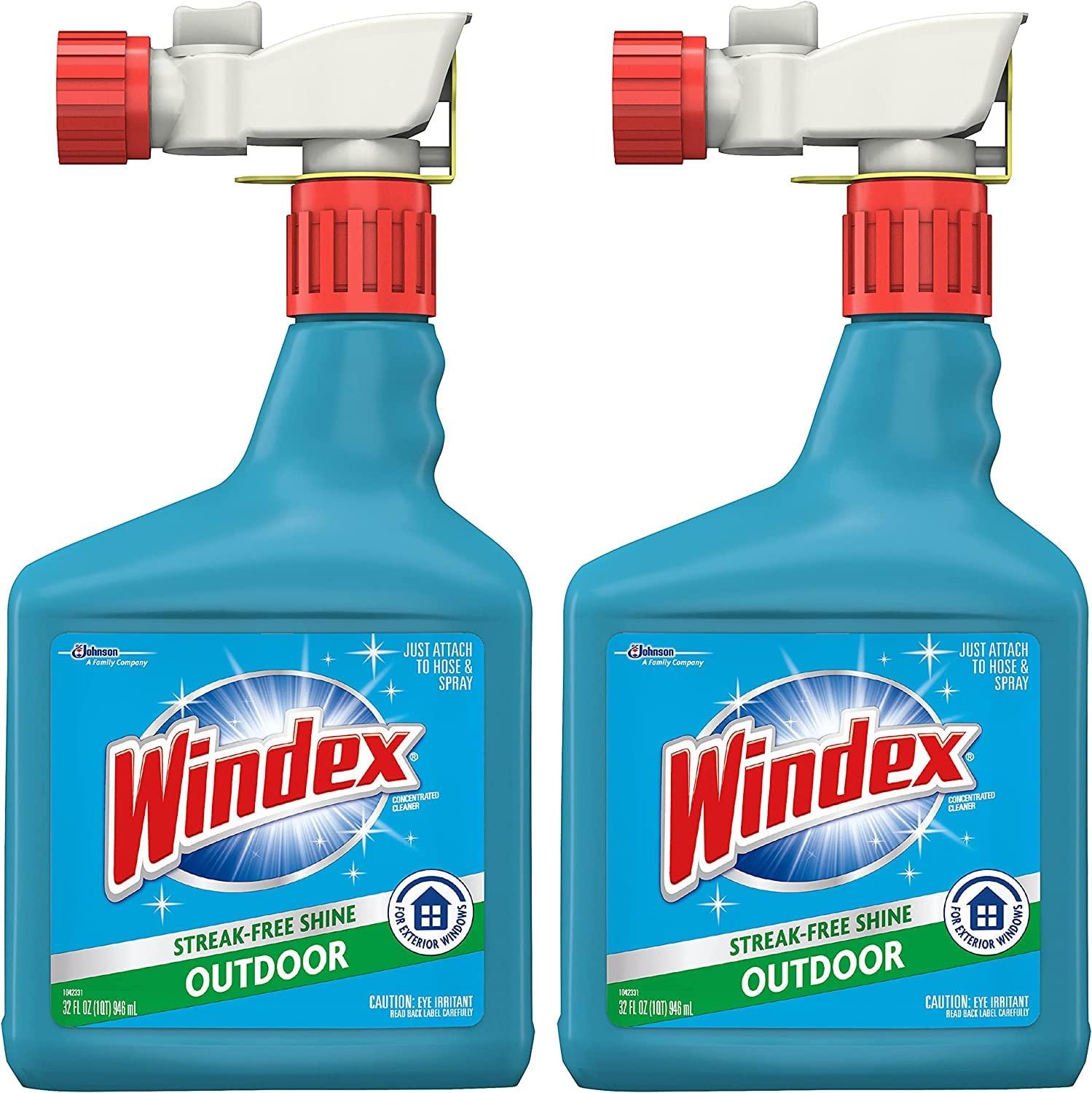 Windex Windex Outdoor Window and Glass Cleaner for Hose Ammonia Free, Concentrated Formula for Deep Outdoor Clean, Patio Cleaner, Compatible With All Hoses, 32 Fl Oz (Pack of 2)