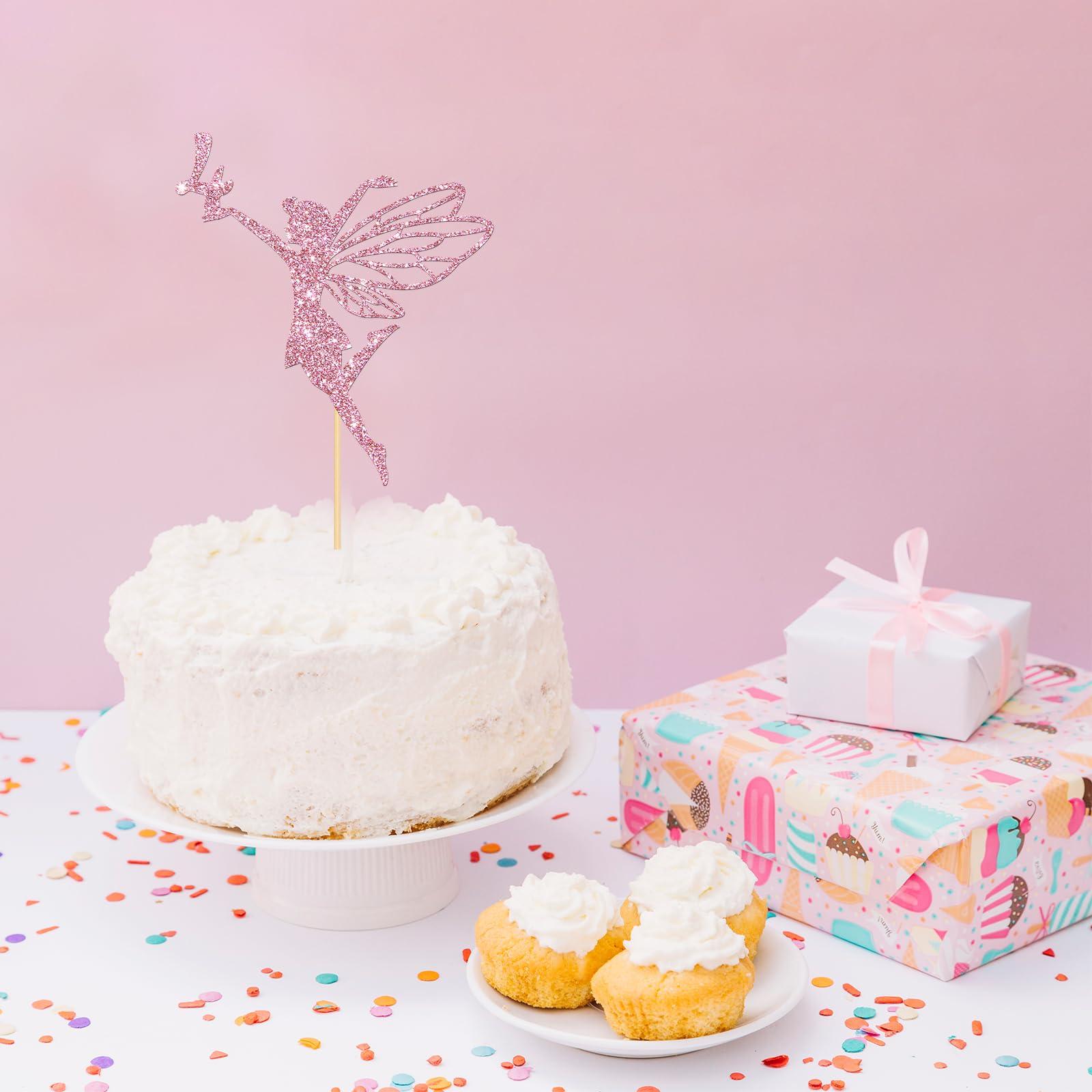 Halodete Halodete Fairy 4th Birthday Cake Topper, Girl\'s 4th Birthday Cake Topper, Four Years Old Birthday - 4th Anniversary Party Cake Decorations Pink Glitter