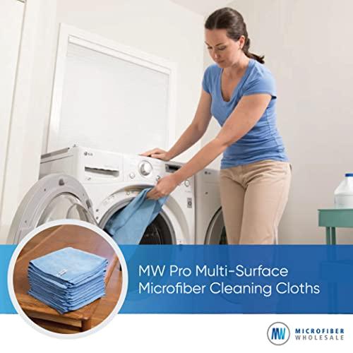 Microfiber Wholesale MW Pro Multi-Surface Microfiber Towel – 12 Pack | Premium Cleaning Cloth | Clean, Buff, Dust, Polish, Absorb | Large 16"x16" (Blue)