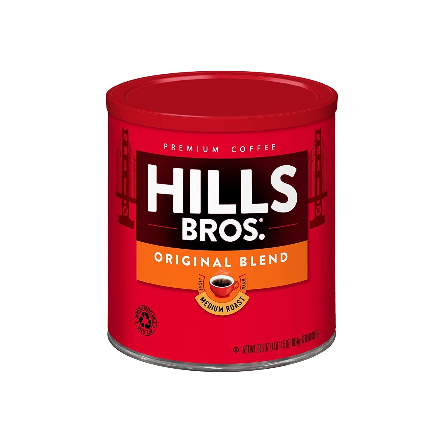 Hills Bros Hills Bros Original Mild Blend Ground Coffee, Light Roast, Smooth and Balanced for a Rich Light Coffee Taste 30.5 Ounce (Pack of 6)
