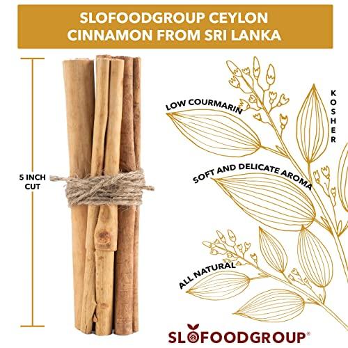 Slofoodgroup Slofoodgroup Ceylon Cinnamon Sticks - Pure Ceylon Cinnamon Quills 5 Inch Cut Cinnamon Spice from Sri Lanka, True Cinnamon - Cinnamomum Verum, 4 OZ.