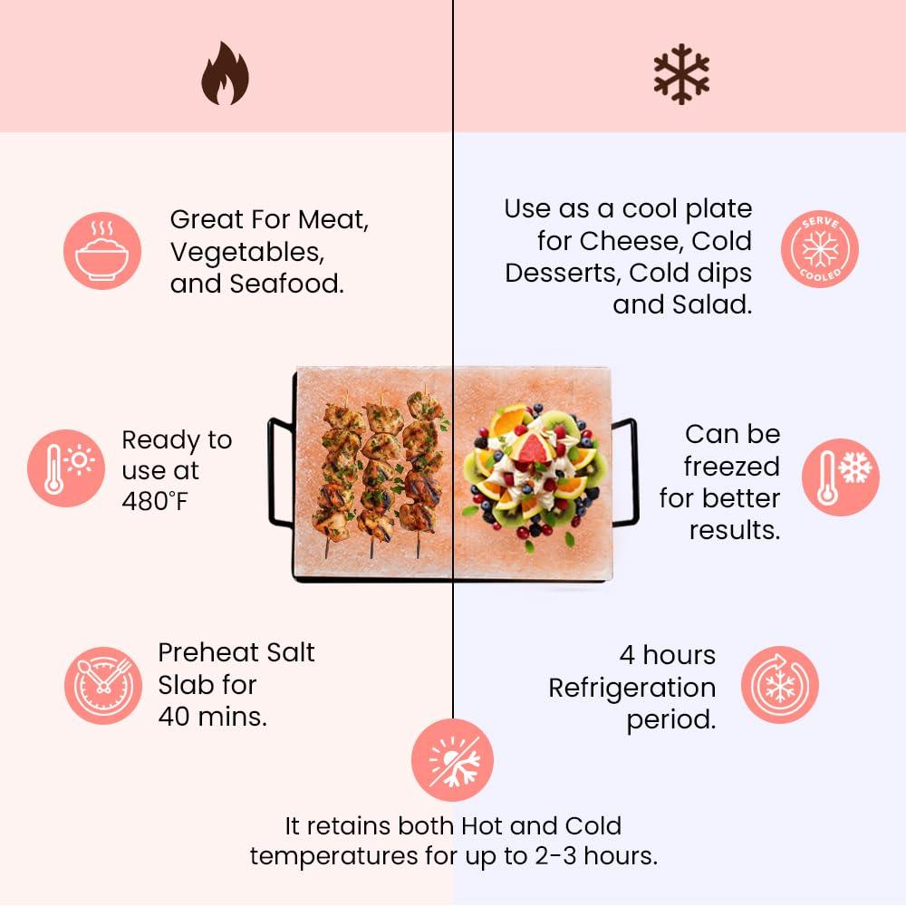 POHS POHS Himalayan Pink Rock Salt Block For Grilling, Searing, Cooking, BBQ, Hot and Cold Serving | Himalayan Salt Slab with Premium Quality Metal Holder (M.S Holder 12 x 8 x 1.5 Inches)