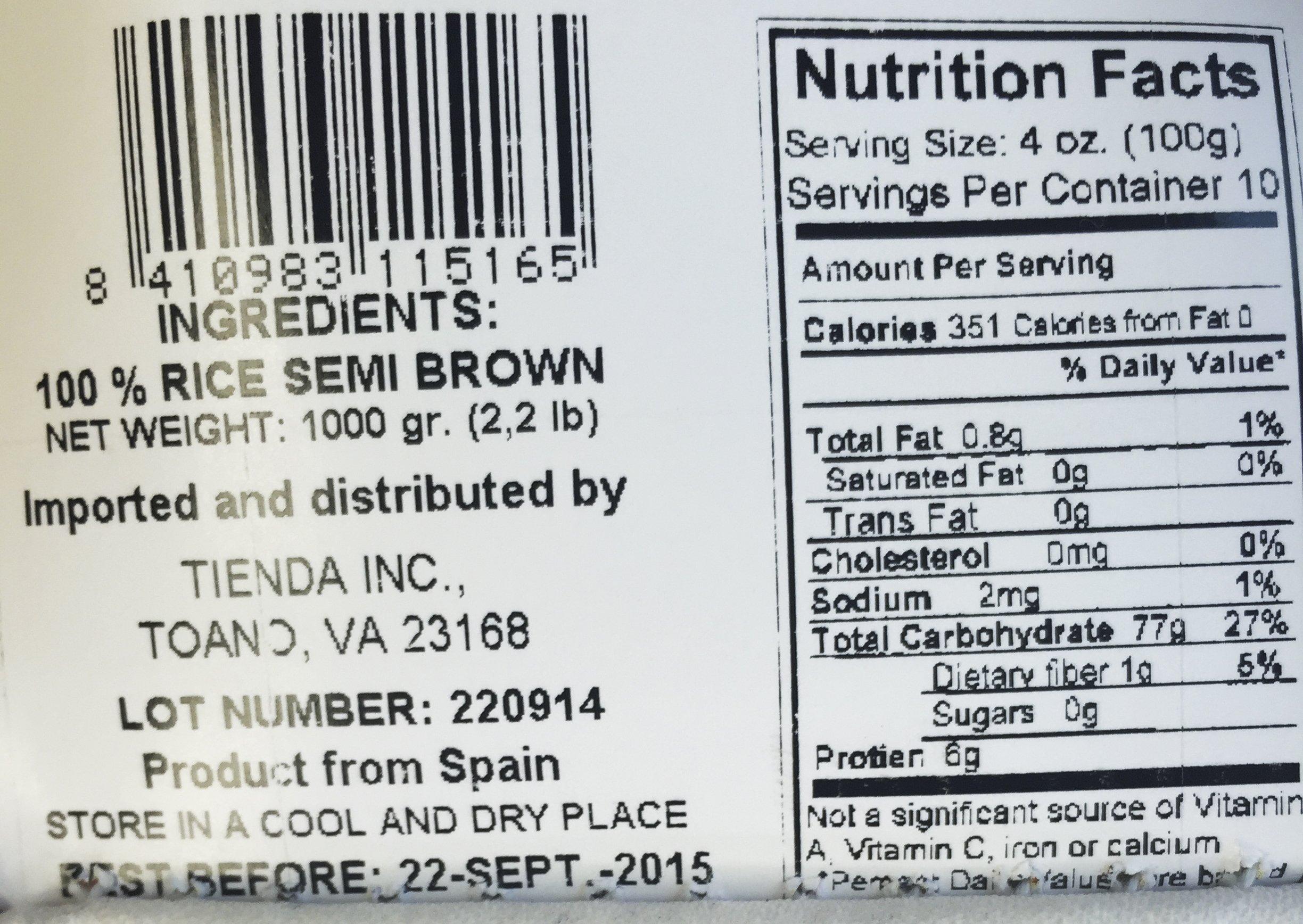 Calasparra Virgen de la Esperanza Semi-Brown Calasparra Rice Arroz (2.2 lbs/1 kilo)