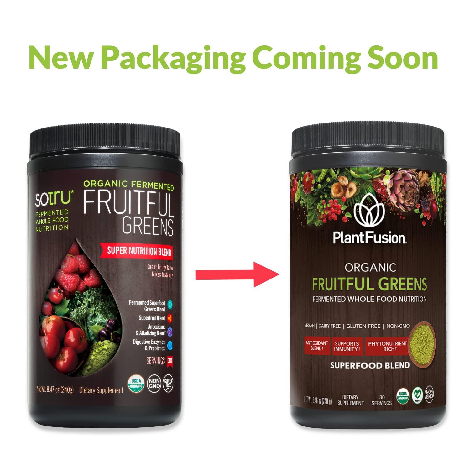 SOTRU PlantFusion Fruitful Super Greens Powder - Fermented Juice Powder Blend with Digestive Enzymes Probiotics & Prebiotic Fiber - Organic, Non-GMO, Vegan, Gluten-Free - 8.46 oz 30 Servings