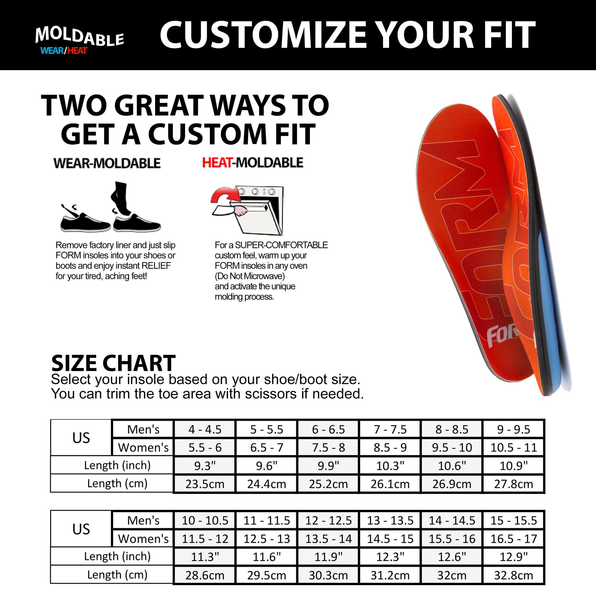 FORM Premium Insoles Form 220+ lbs Plantar Fasciitis Insoles  Reinforced Comfort Shaped High Arch Insoles Shoe Inserts for Plantar Fasciitis Women and Men  Shock Absorption - Flat Feet Orthotic Inserts for Work Boots