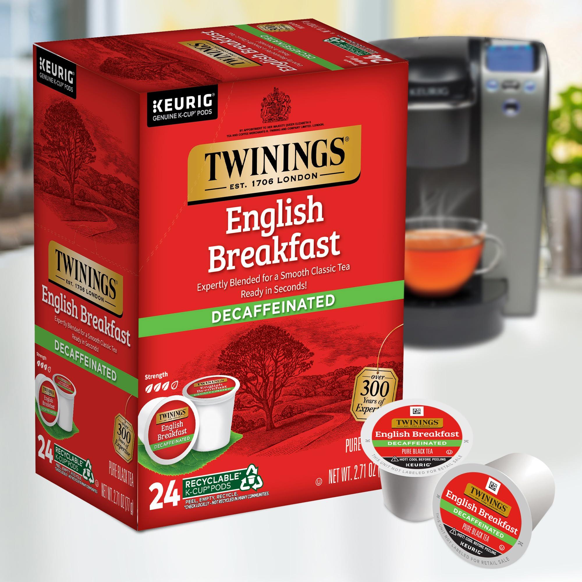 Twinings Twinings Decaffeinated English Breakfast Black Tea K-Cup Pods for Keurig, 24 Count (Pack of 1), Smooth, Flavourful, Robust, Enjoy Hot or Iced | Packaging May Vary