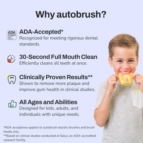 autobrush autobrush Kids U Shaped Electric Toothbrush, ADA Accepted, Sonic Pro with Unique 360 Nylon Bristles 3 Cleaning Modes,Whitening LED-Lights,Plays Music (Double-Sided),Ages 9-12, Lion