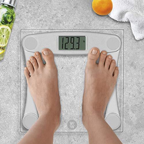 Conair Weight Watchers Scales by Conair Bathroom Scale for Body Weight, Digital Scale, Glass Body Scale Measures Weight Up to 400 Lbs. in Silver Frame