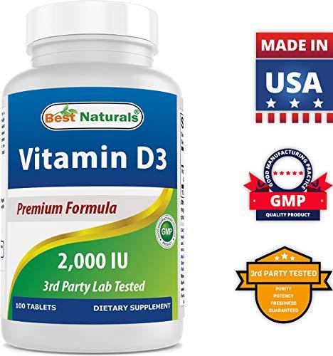 Best Naturals Best Naturals Vitamin D3 2000 IU (50 mcg) - 100 Tablets - 100 Days Supply - Helps Support Immune Health, Strong Bones and Teeth, & Muscle Function (100 Count (Pack of 1))