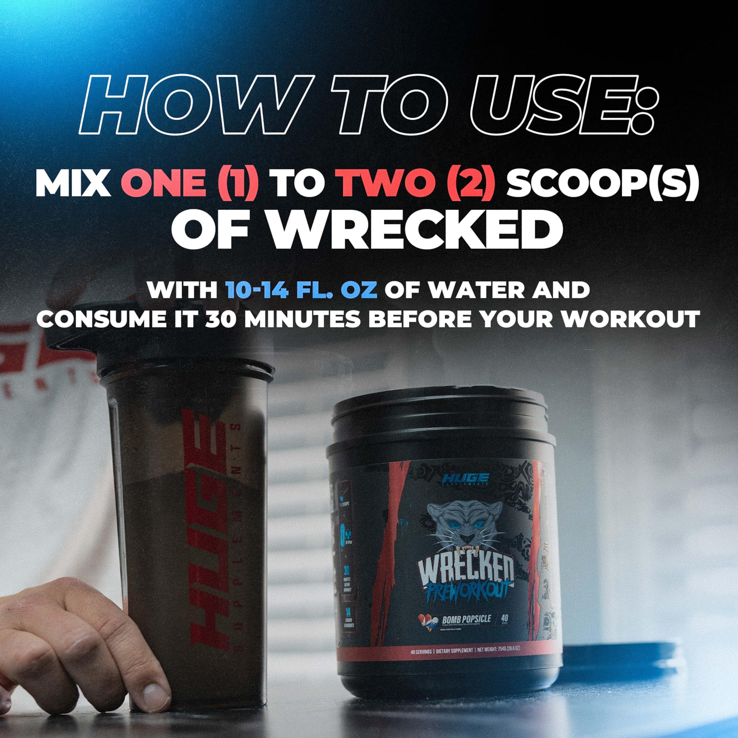 Huge Supplements Wrecked Pre Workout Powder, Advanced Formula, Boosts Energy, Focus, Pumps & Performance, 10g L-Citrulline, 6.4g Beta Alanine, 5g Tyrosine, 1g Alpha GPC, 375mg Fast-Acting Caffeine & More (40 Servings)