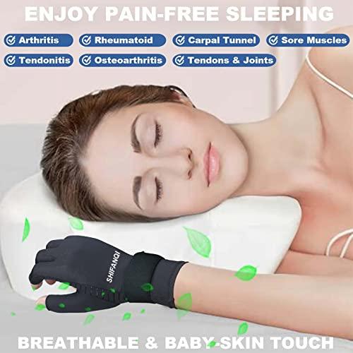 SHIFANQI 2 Pairs Copper Arthritis Compression Gloves Women Men for Carpal Tunnel, RSI, Joint Pain, Swelling, Tendonitis Relief, Fingerless Arthritis Gloves for Computer Typing, Work, Sleeping (SMALL/MEDIUM)
