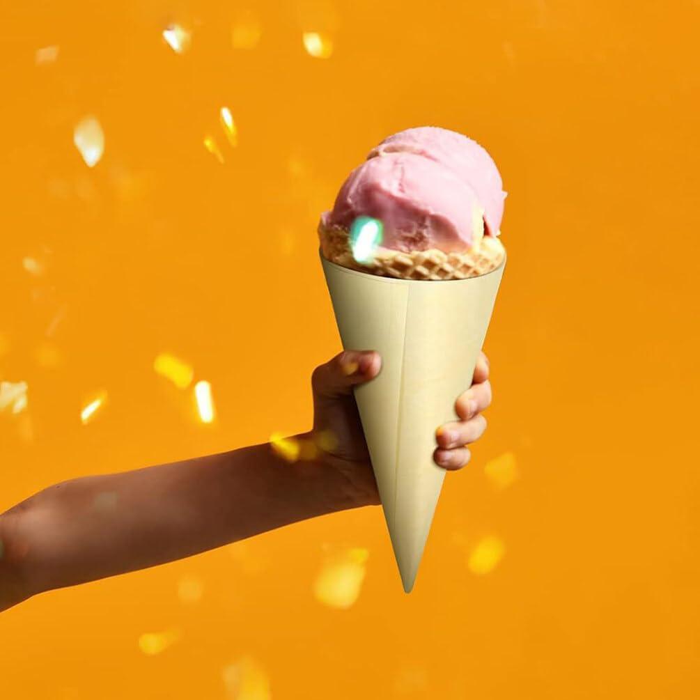 JECOMPRIS 100pcs Ice Cream Veneer Roll Chip Cones Food Cones Food Holder Wood Tasting Cones Wooden Ice Cream Cones Wooden Food Cone Popcorn Cones Wood Ice Cream Holder Wooden Dessert Cones
