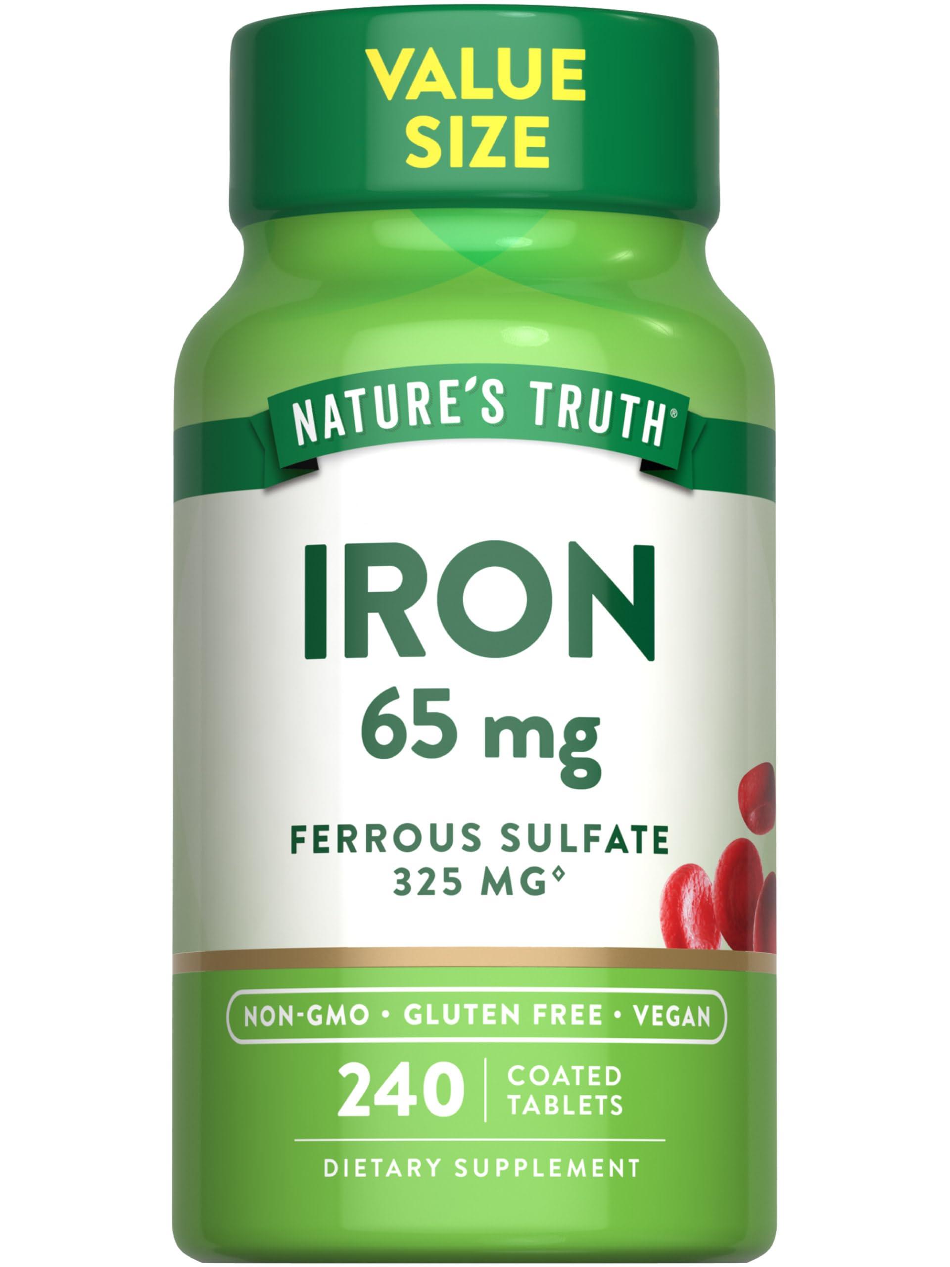 Nature\'s Truth Nature\'s Truth Iron Tablets 65mg | 240 Count | 325mg Ferrous Sulfate | Vegan, Non-GMO & Gluten Free Supplement