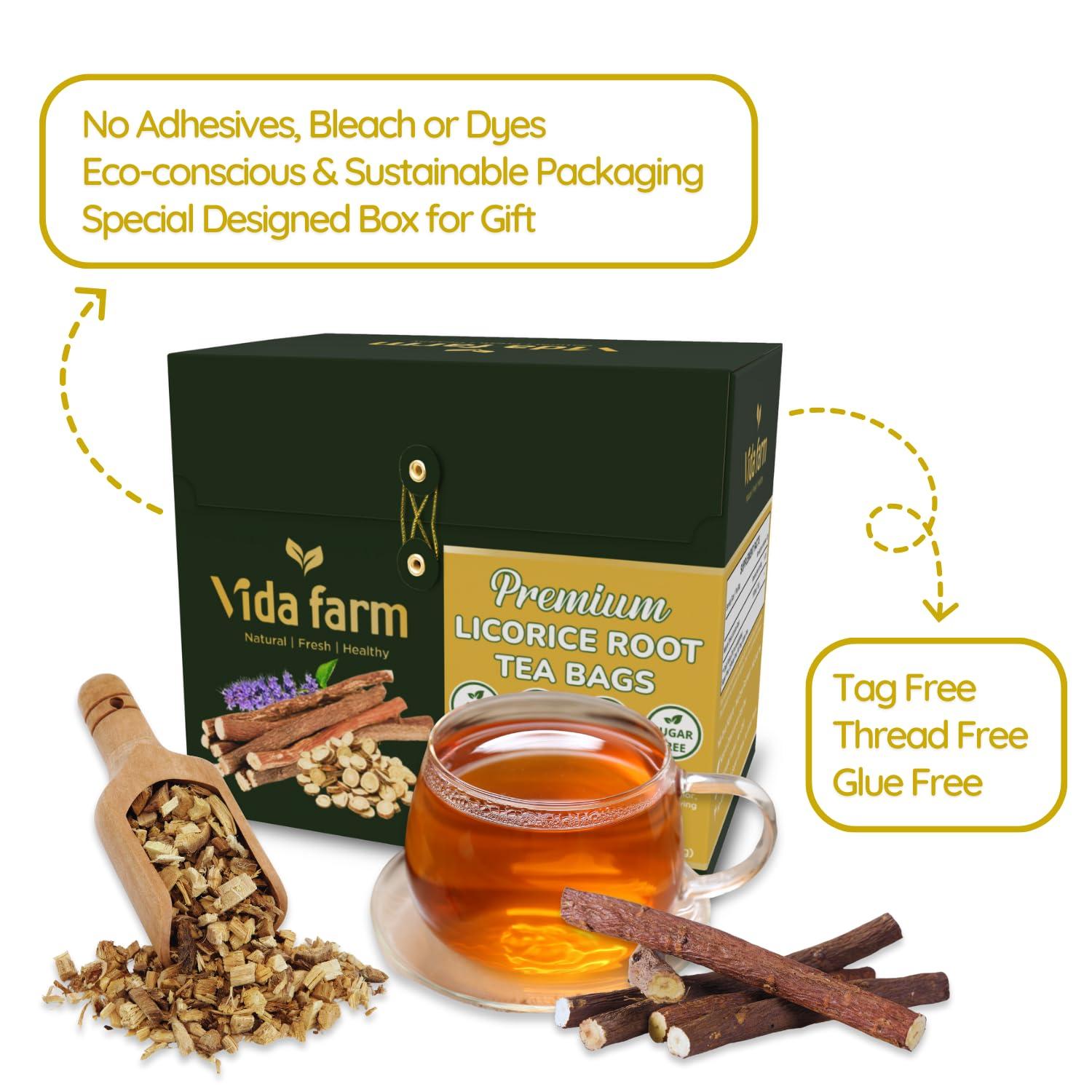 VIDA FARM VIDA FARM 125 Licorice Root Tea Bags, 100% Natural Licorice Tea Bags, Natural Sweet Dried Licorice Herbal Tea Bags, Licorice Root Tea, No Sugar, No Caffeine, Vegan