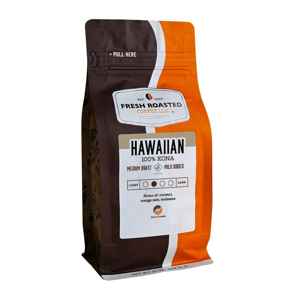 Fresh Roasted Coffee Fresh Roasted Coffee, 100% Hawaiian Kona, 12 oz, Medium Roast, Kosher, Whole Bean