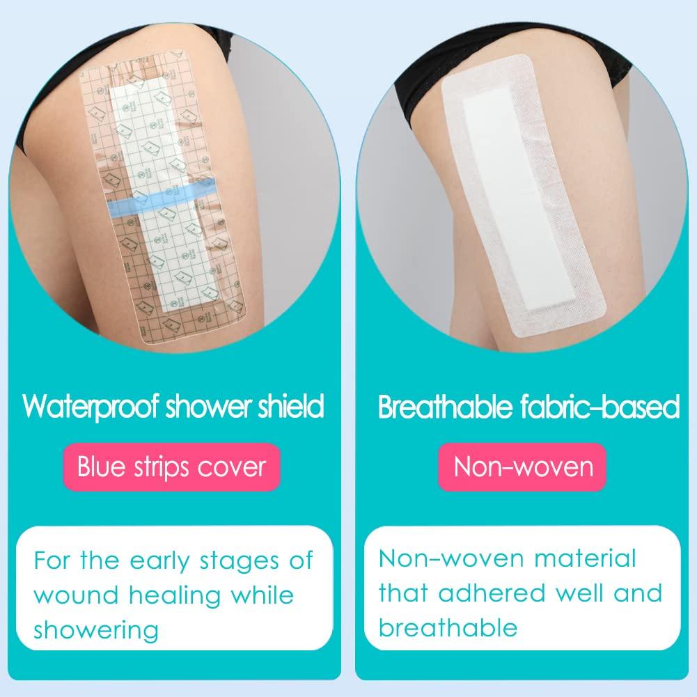 SinaiSea Large Waterproof Knee Replacement Surgery Adhesive Bandages Hip Surgery Shower Protector Cover Long Post Surgical Incision Wounds Island Dressing Bordered Gauze 4\"x12\" 25 Pack
