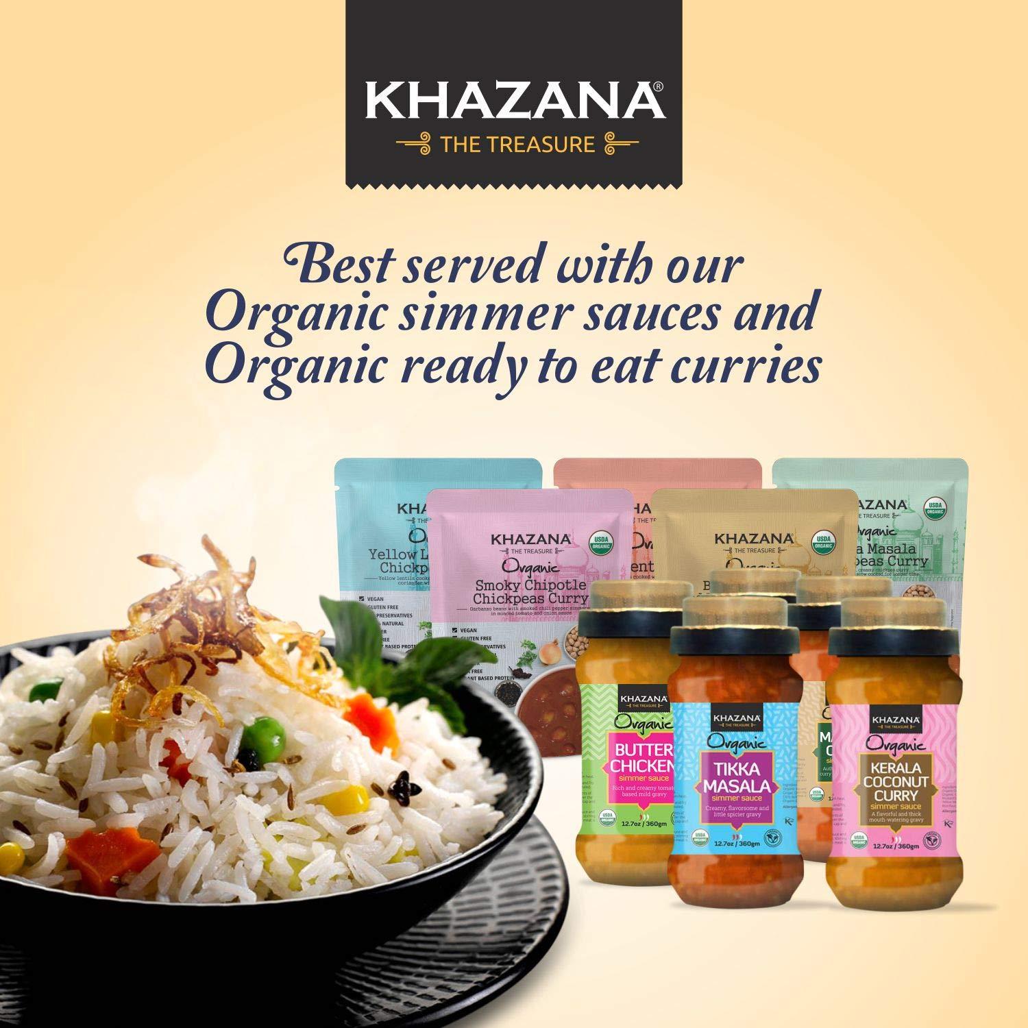 Khazana Khazana Organic Basmati Rice - Ready to Heat (1-Pack, 8.8oz) - Authentic, Aromatic & Flavorful Indian Grain - Non-GMO, Vegan, Gluten-Free, Kosher - Microwaveable Instant Rice in 90 Seconds
