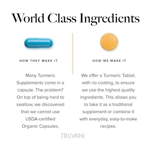 Truvani Truvani Organic Turmeric Curcumin Tablets 1,350 mg Each - Natural Joint Support with Black Pepper for Absorption - 90 Tablets