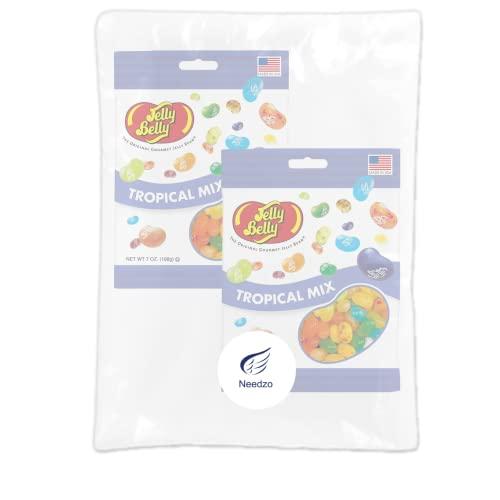 Needzo Jelly Bean Tropical Mix Shareable Medium Bags, Bulk Fruit Flavored Gourmet Chewy Candies for Gift Baskets, Pack of 2, 7 Ounce Bag