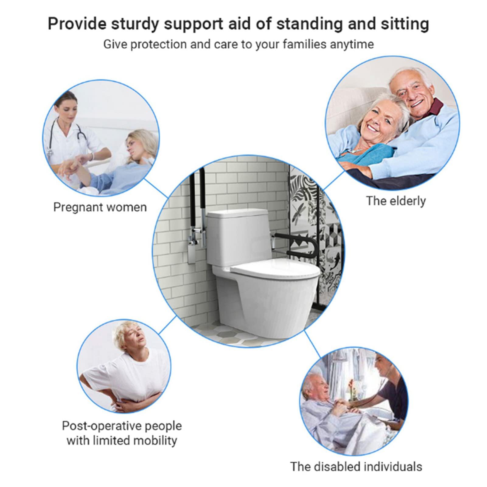 AVFORA Foldable Grab Bars for Bathroom, Toilet Grab Bar Bathroom Safety Handrail Folding Drop Down Wall Mounted Toilet Support Bathroom Aid Assist Rail for Disabled Elderly (Color : Black)