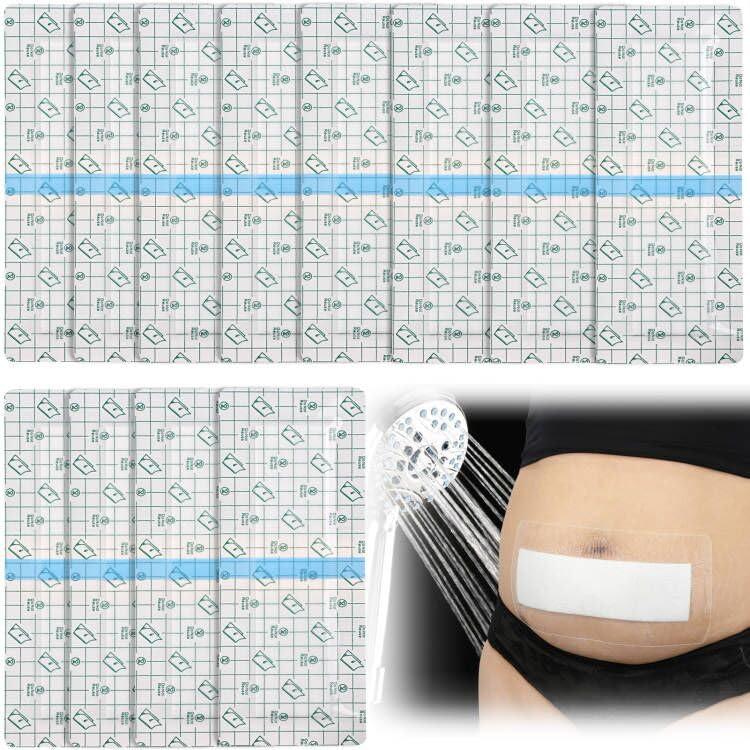 EaseCare C-Section Waterproof Abdominal Incision Bandages Post Hysterectomy Tummy Tuck Shower Protector Scar Cover with Protective Pad Patches Island Dressing Tapes Large Wound Care Supplies 4x10 Pack of 25
